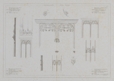 216425 Afbeeldingen van onderdelen van het interieur van de Domkerk te Utrecht: de bekleding van een wand in een der ...